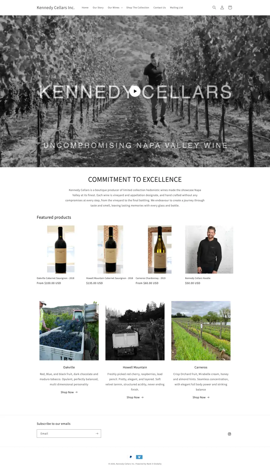 Kennedy Cellars full homepage screenshot