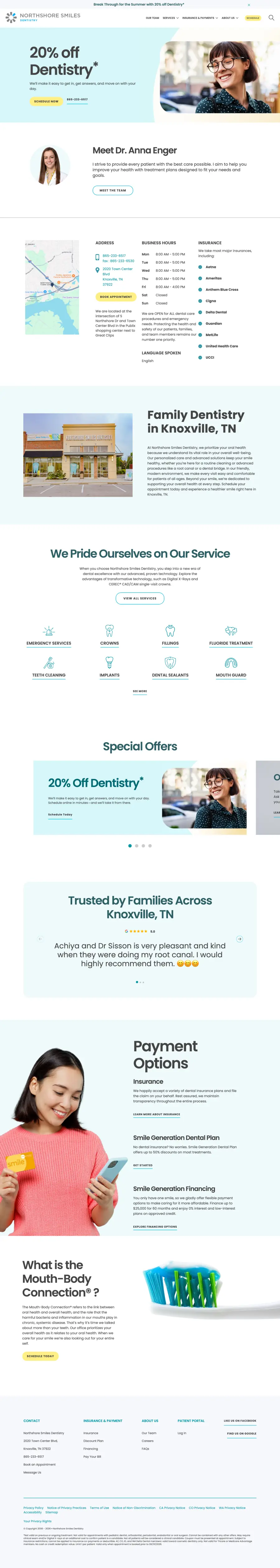 North Shore Smiles Dentistry full homepage screenshot