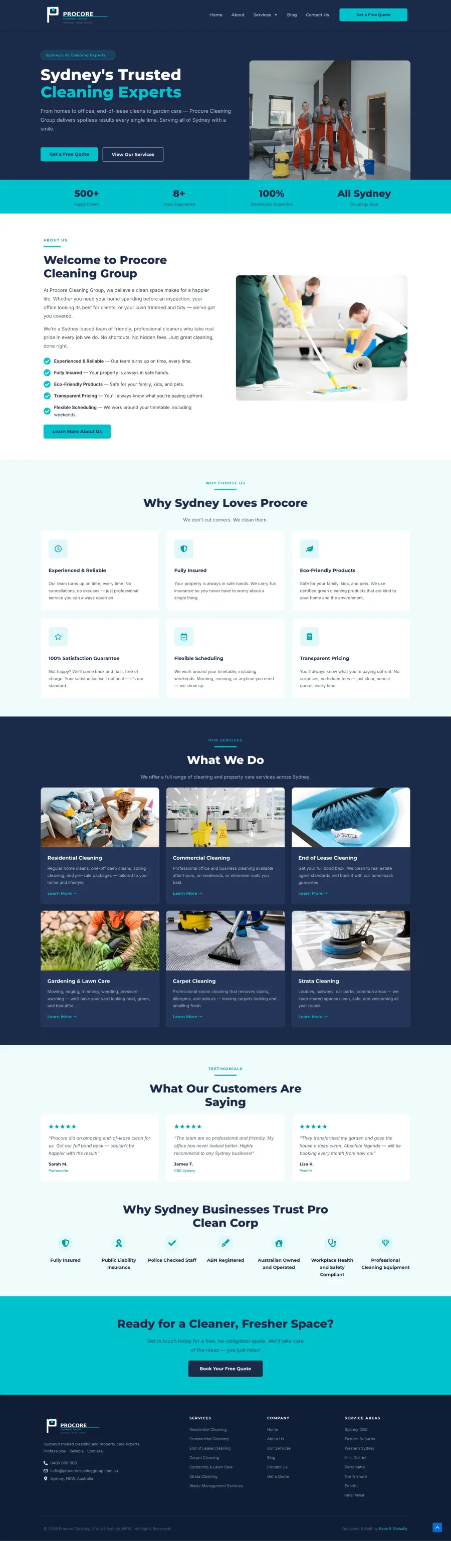 Procore Cleaning Group full homepage screenshot